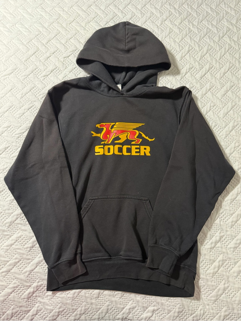 Guelph Gryphons Black Hoodie Soccer Graphic Hoodie Yellow Red Logo Youth XL